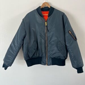 MA-1 Vintage 90s Navy Blue Orange Reversible Full-Zip Intermediate Flight Jacket